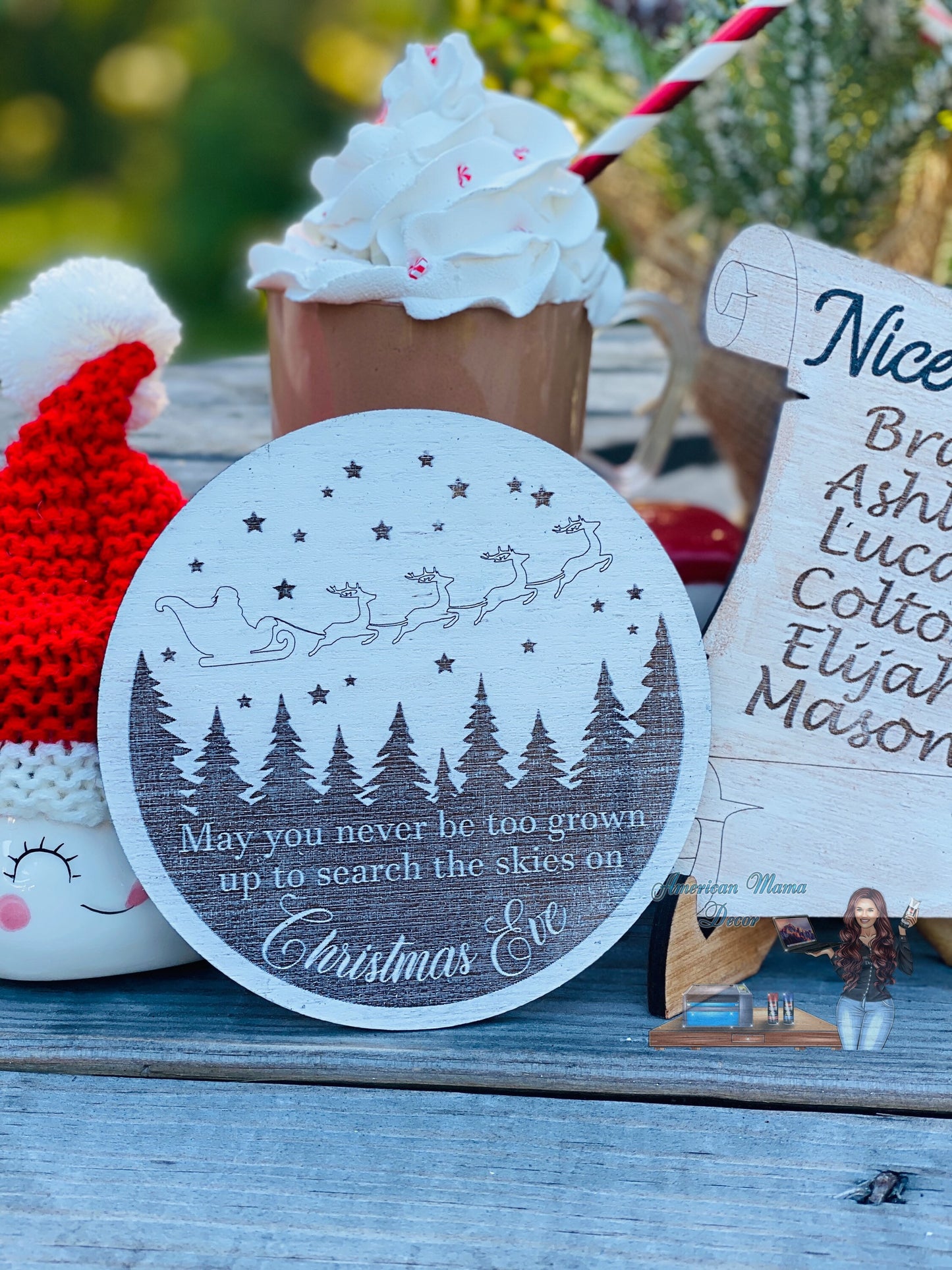 Christmas tier tray decor, Santa stop here, nice list, naughty list, Santa’s reindeer, home decor, Christmas decor, dear Santa, Rudolph