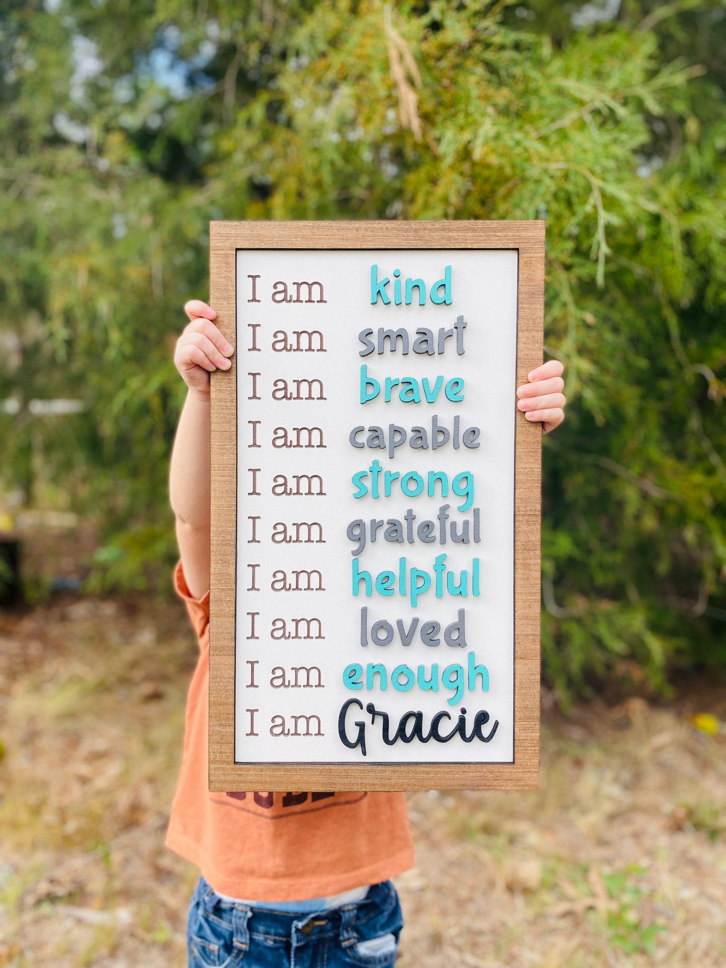 Affirmation sign, home decor, youth affirmations, positivity, kind, brave, loved, helpful, I am enough, strong, capable, smart, grateful