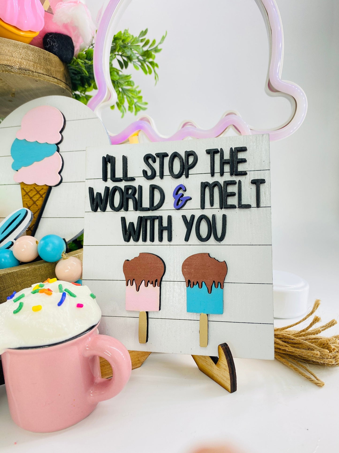 ice cream tier tray set, sweet shop,sprinkles, stop the world and melt with you, run after ice cream truck, gift for mom, Rae Dunn decor