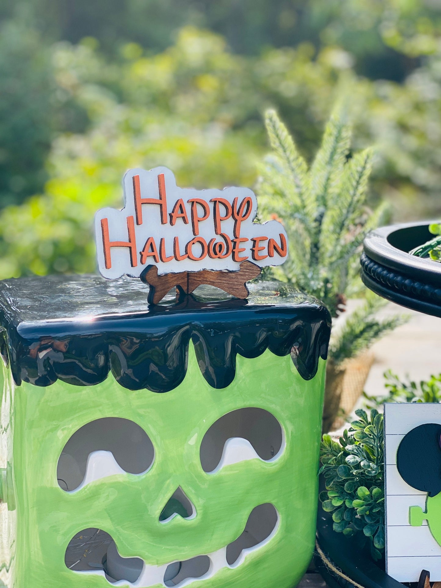 Hey boo, tier tray decor, home decor, Frankenstein, Rae dunn decor, Main Street, Halloween decor, farmhouse decor, tier tray accessories