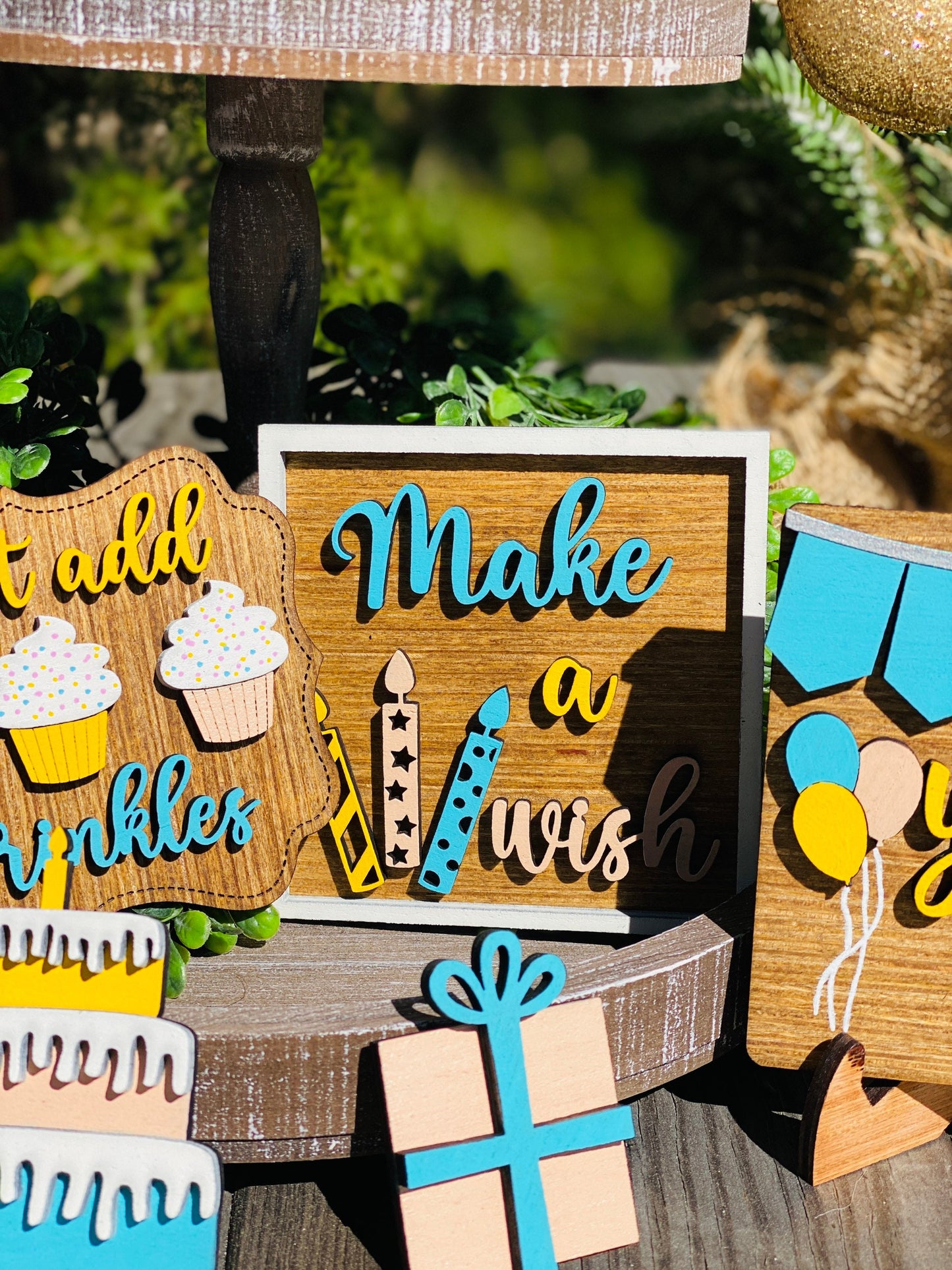 Happy Birthday tier tray decor, just add sprinkles, birthday home decor, birthday party decor, birthday tier tray signs, Rae dunn decor