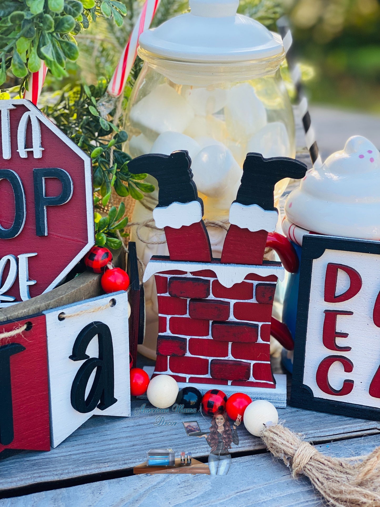 Christmas tier tray decor, Santa stop here, nice list, naughty list, Santa’s reindeer, home decor, Christmas decor, dear Santa, Rudolph