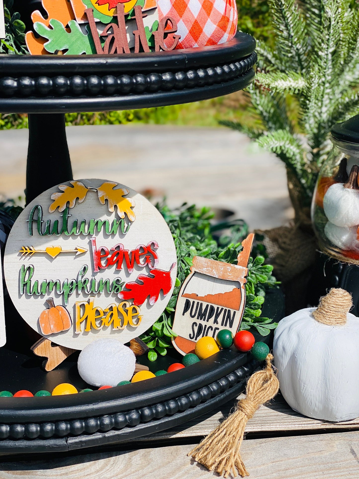 Autumn, pumpkin spice, tier tray set, fall decor, lattes, hoodies, flannels, leggings, gifts for mom, pumpkin spice season, Rae Dunn