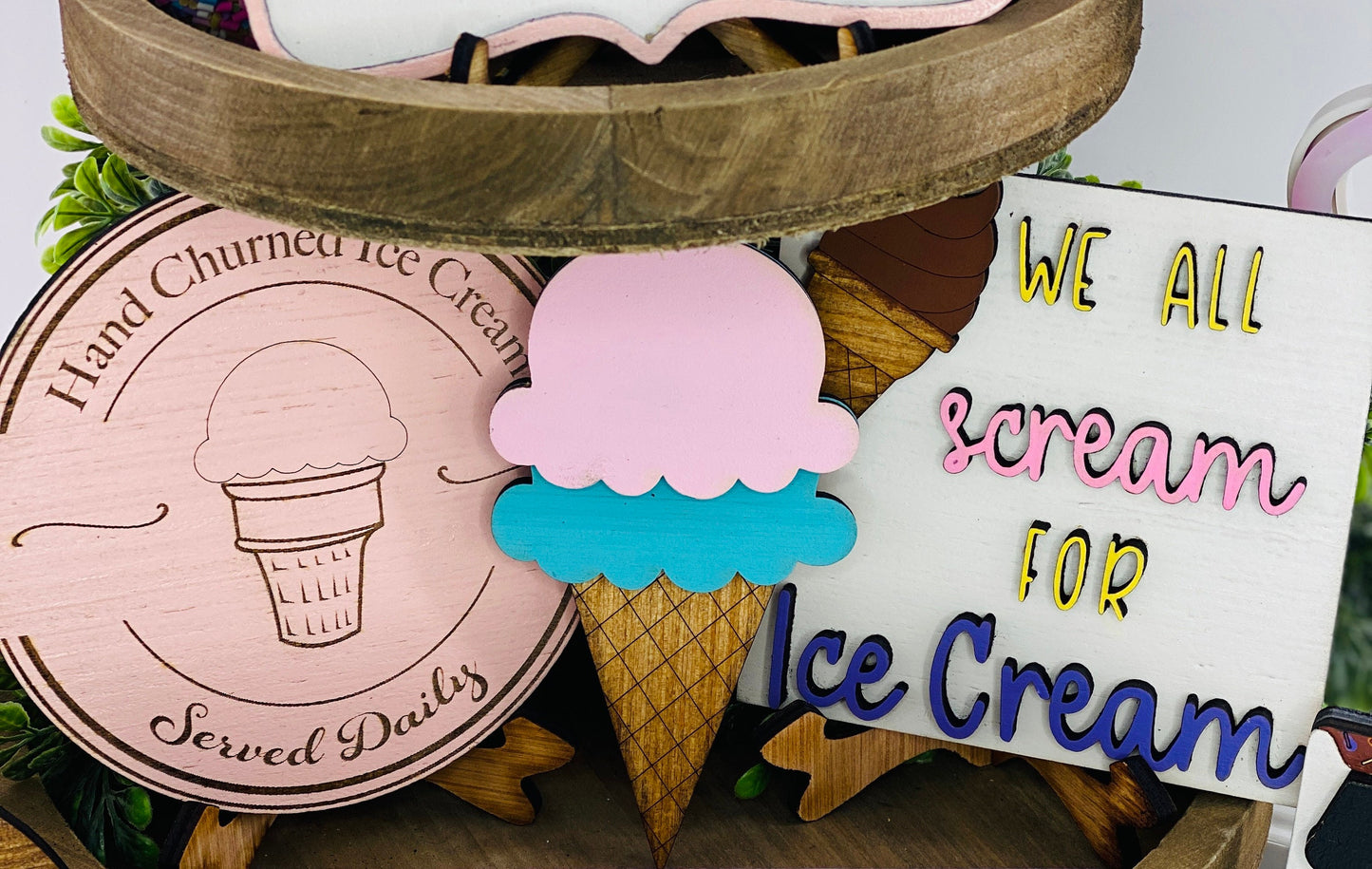 ice cream tier tray set,sprinkles,gift for mom,Rae Dunn,hand churned,holy cow creamery, we all scream for ice cream,ice cream truck,decor