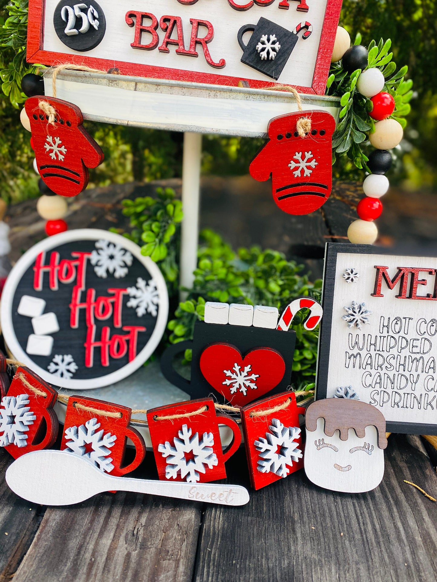 Hot cocoa tier tray / farmhouse / home decor / hutch decor / Rae dunn decor / hot cocoa / marshmallows / peppermint / tier tray set