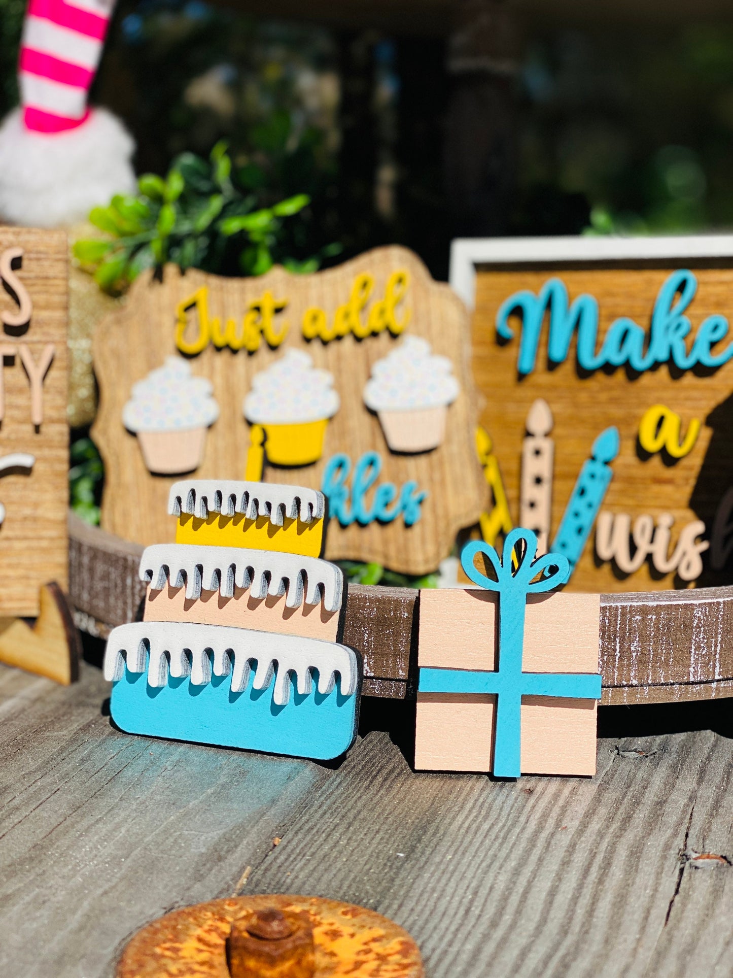 Happy Birthday tier tray decor, just add sprinkles, birthday home decor, birthday party decor, birthday tier tray signs, Rae dunn decor