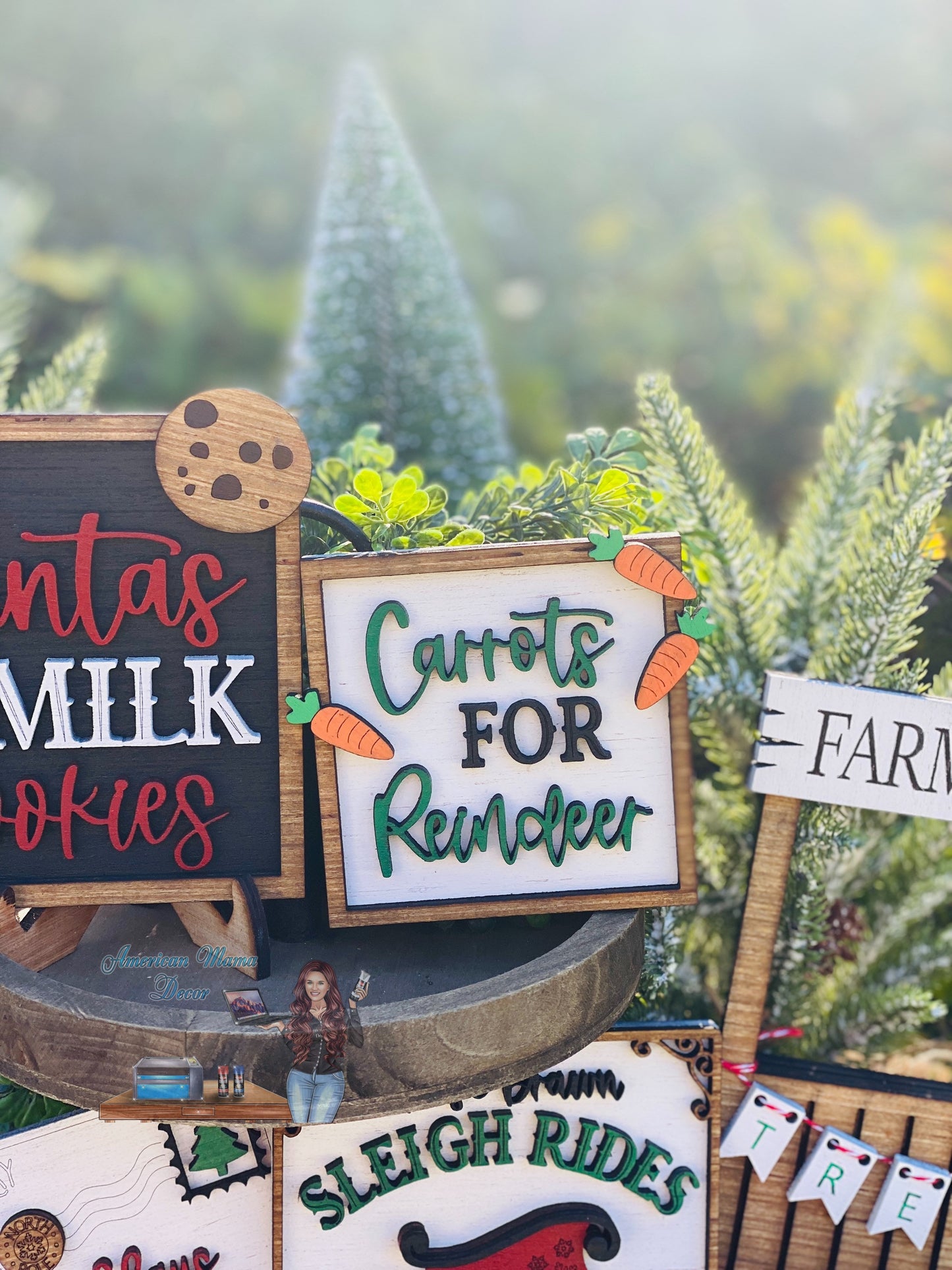 Christmas Tiered Tray Set,home decor, Christmas, Santa’s milk, cookies, carrots for reindeer, farmhouse decor,xmas decor, Rae Dunn decor