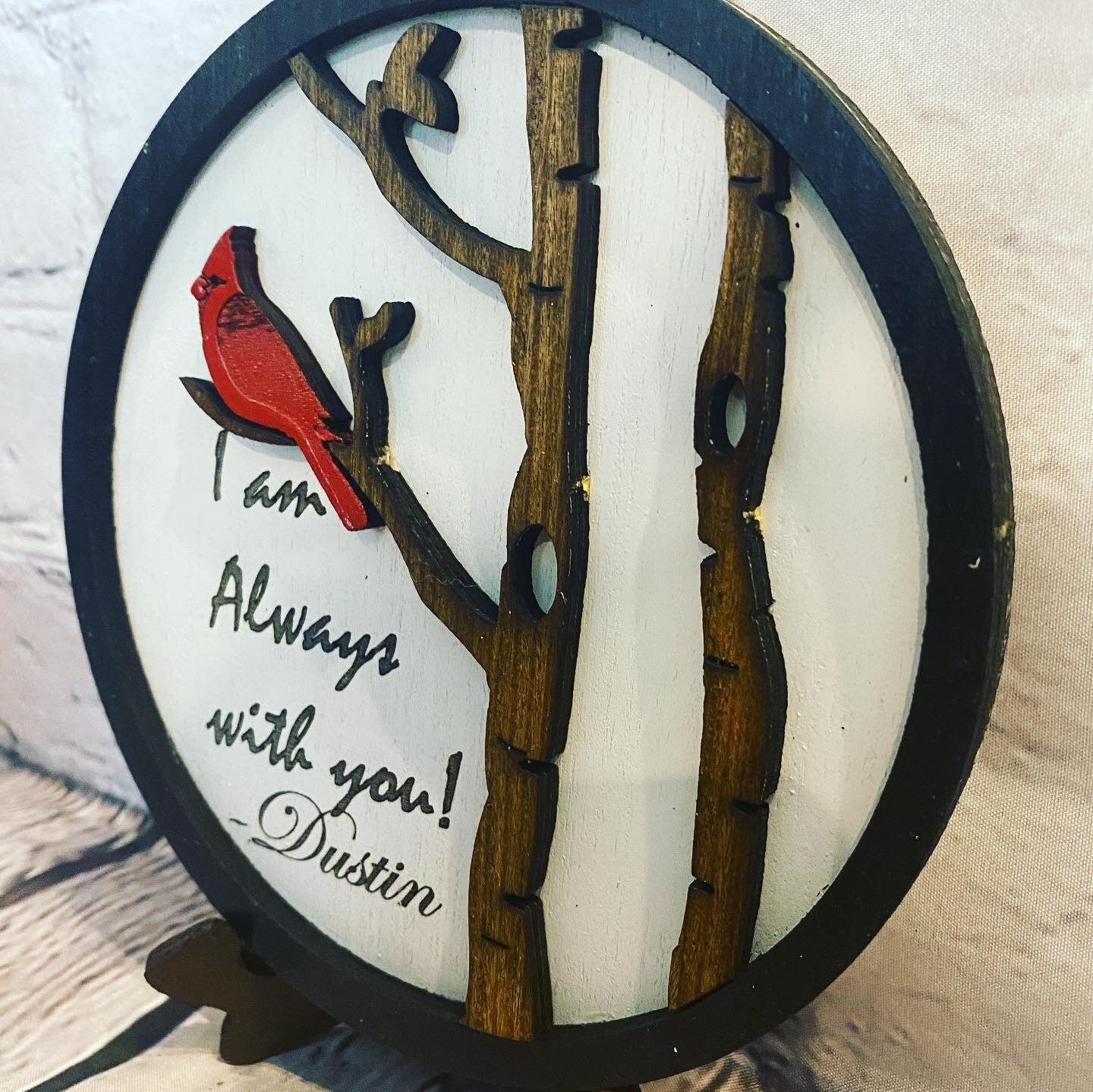 I am always with you cardinal mini round tray decor piece