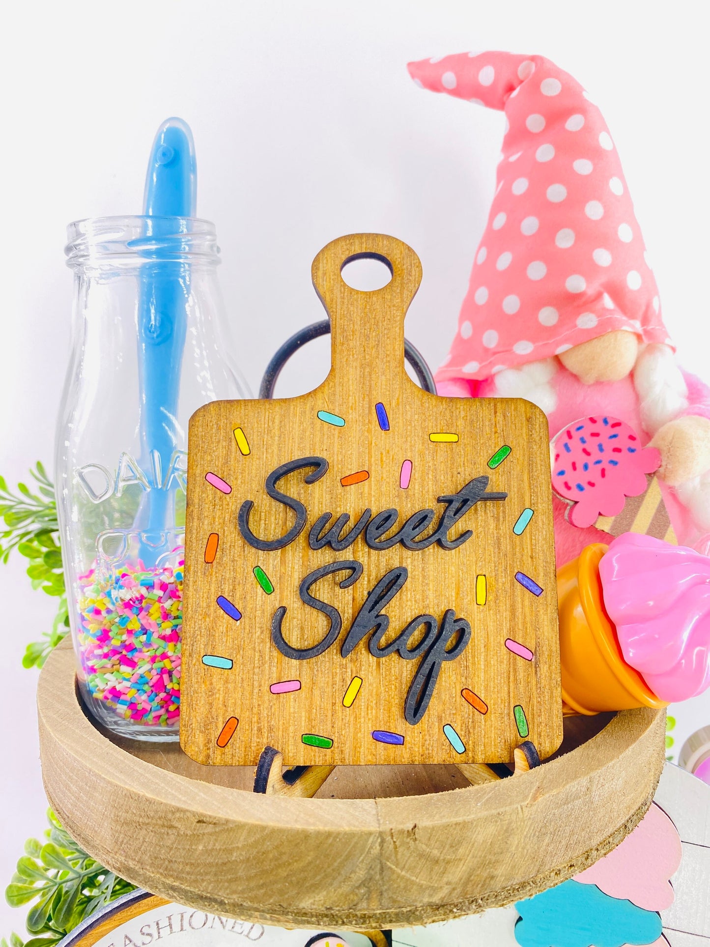 ice cream tier tray set, sweet shop,sprinkles, stop the world and melt with you, run after ice cream truck, gift for mom, Rae Dunn decor