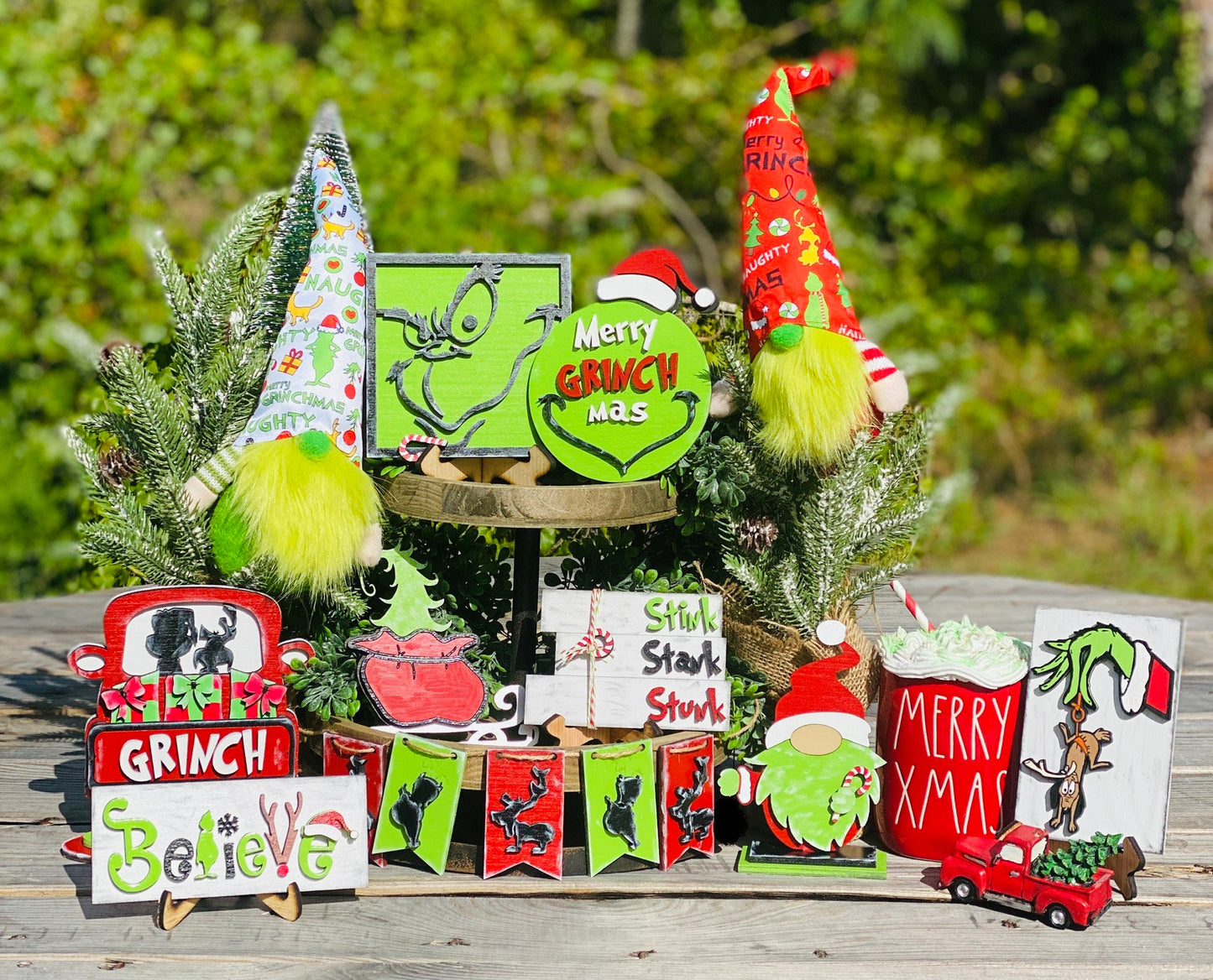 Christmas Tiered Tray Set,home decor, merry xmas, Christmas, Santa’s sled, gnome, believe, farmhouse decor,xmas decor, Rae Dunn decor