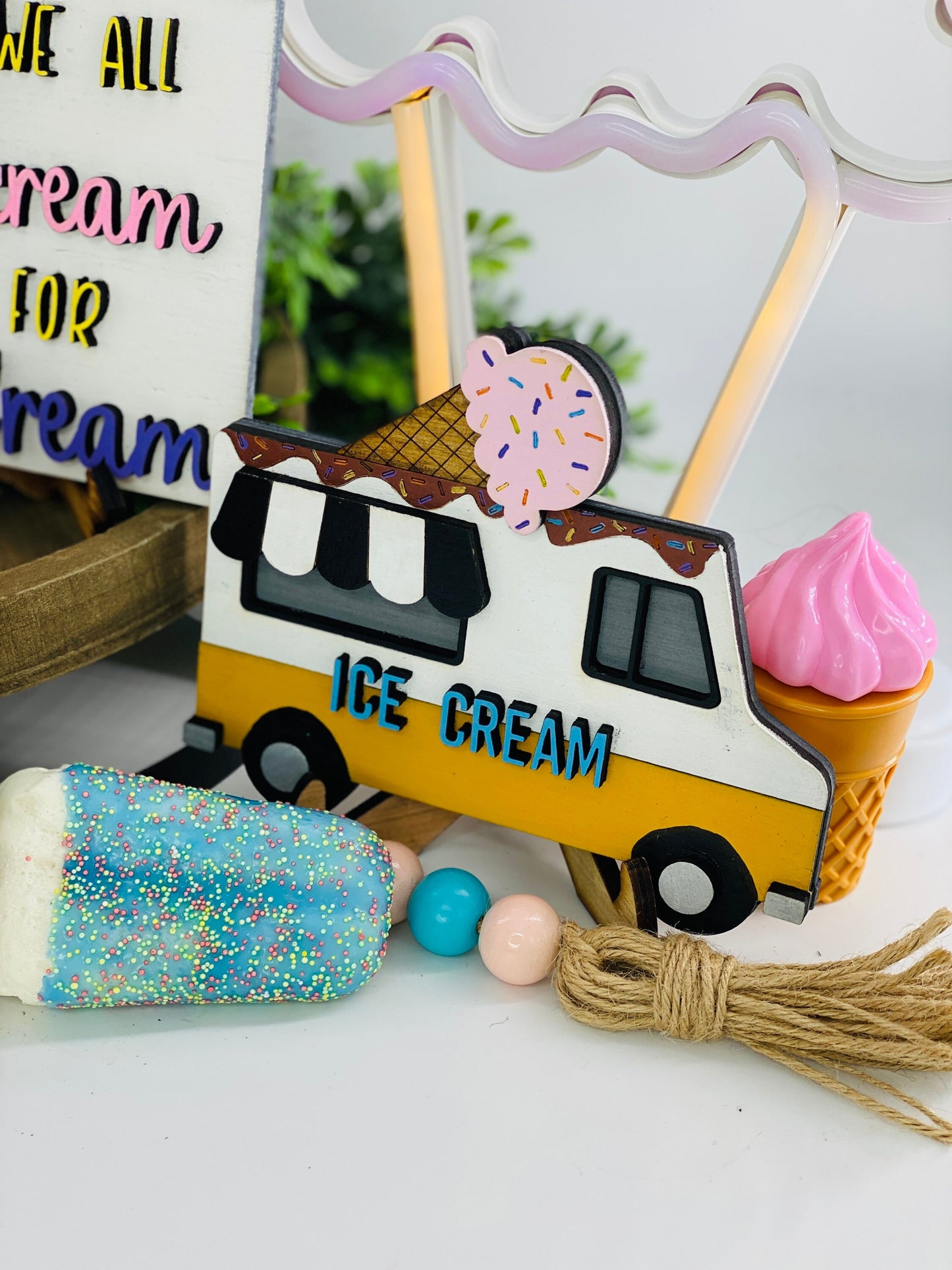 ice cream tier tray set,sprinkles,gift for mom,Rae Dunn,hand churned,holy cow creamery, we all scream for ice cream,ice cream truck,decor