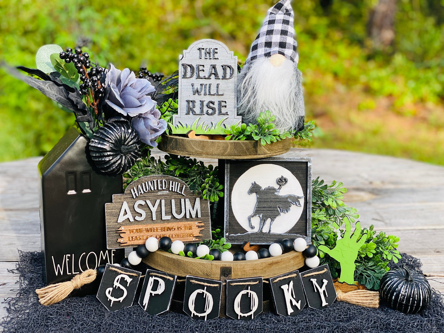 spooky,headless horseman, tier tray decor, Halloween, haunted hill asylum, dead will rise again,gifts for mom,your well being,Rae Dunn decor