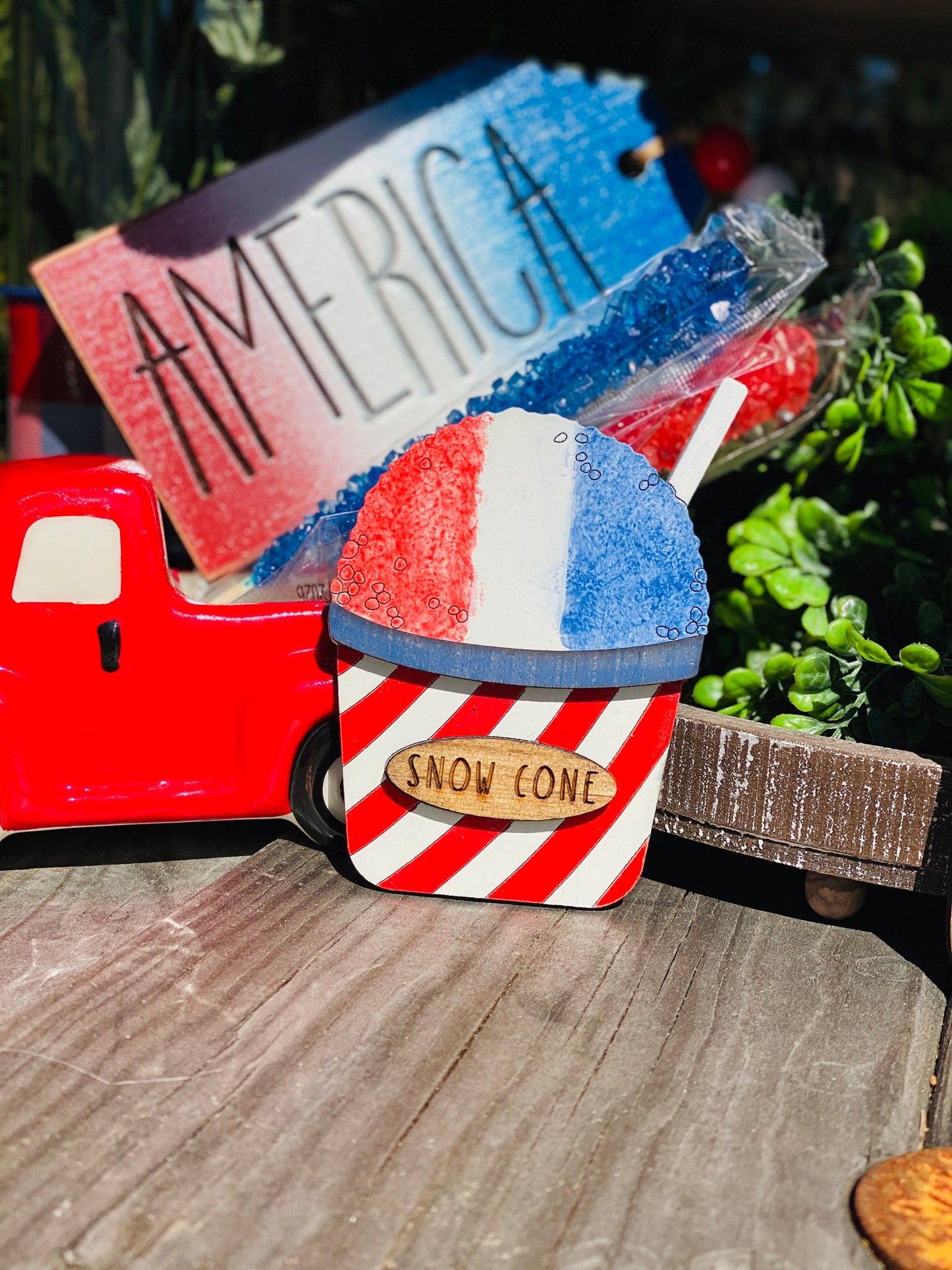 July 4th tier tray decor, 4th of July, Independence Day, USA, red white and blue, all American brew, Rae dunn decor, home decor