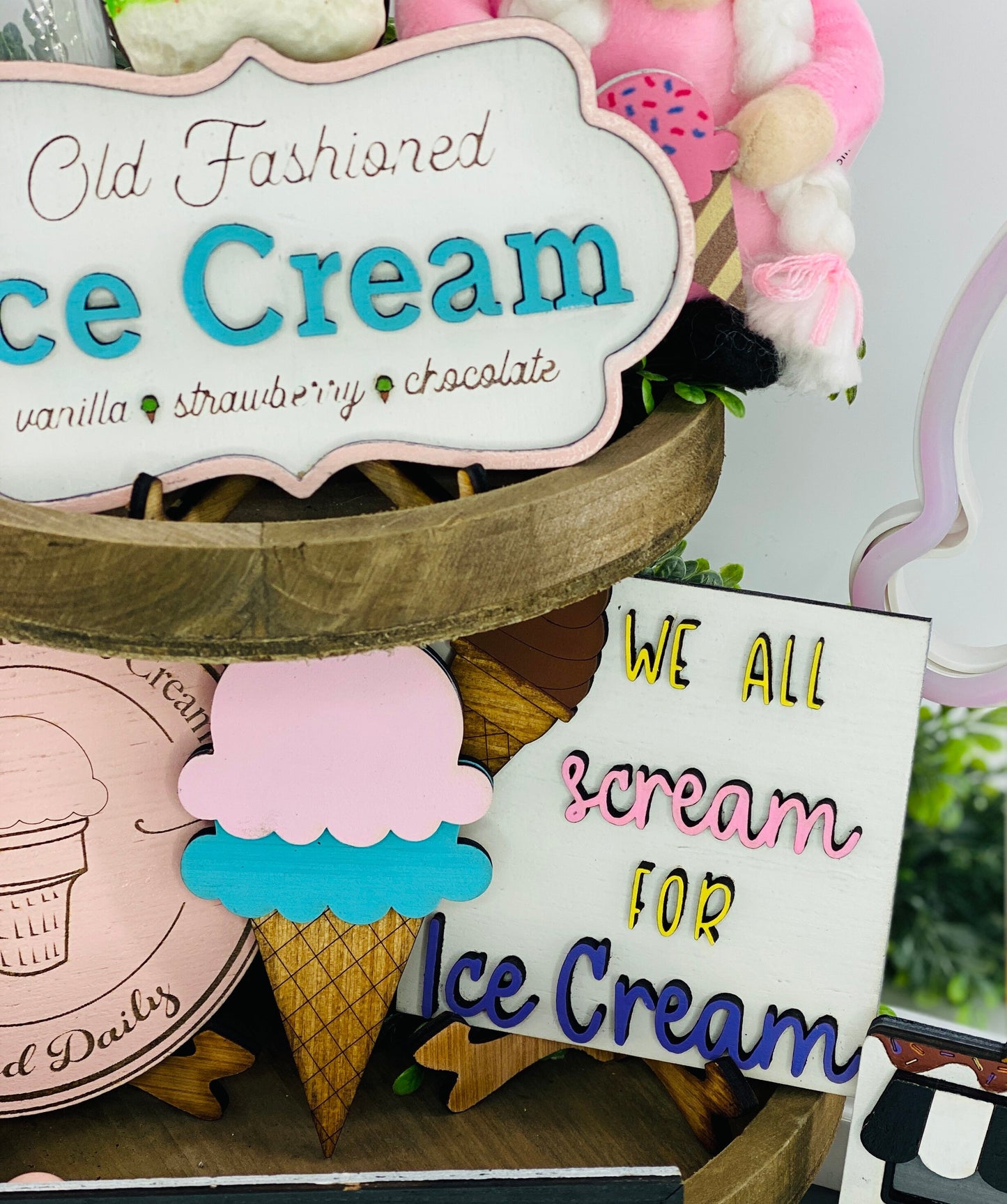 ice cream tier tray set,sprinkles,gift for mom,Rae Dunn,hand churned,holy cow creamery, we all scream for ice cream,ice cream truck,decor