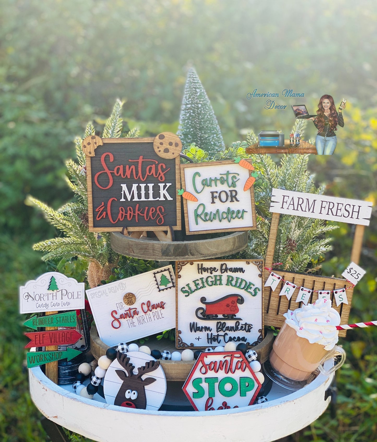 Christmas Tiered Tray Set,home decor, Christmas, Santa’s milk, cookies, carrots for reindeer, farmhouse decor,xmas decor, Rae Dunn decor
