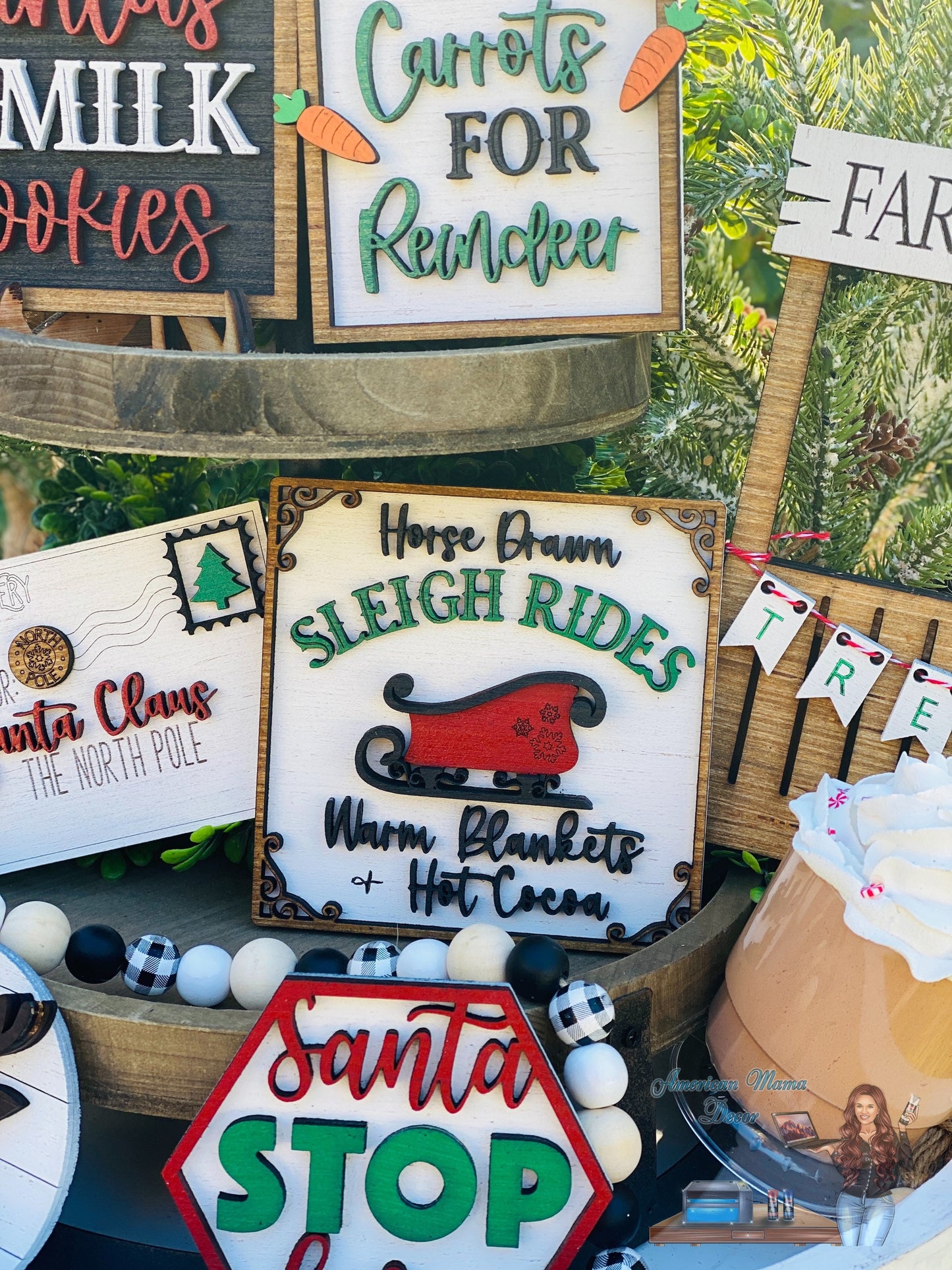 Christmas Tiered Tray Set,home decor, Christmas, Santa’s milk, cookies, carrots for reindeer, farmhouse decor,xmas decor, Rae Dunn decor