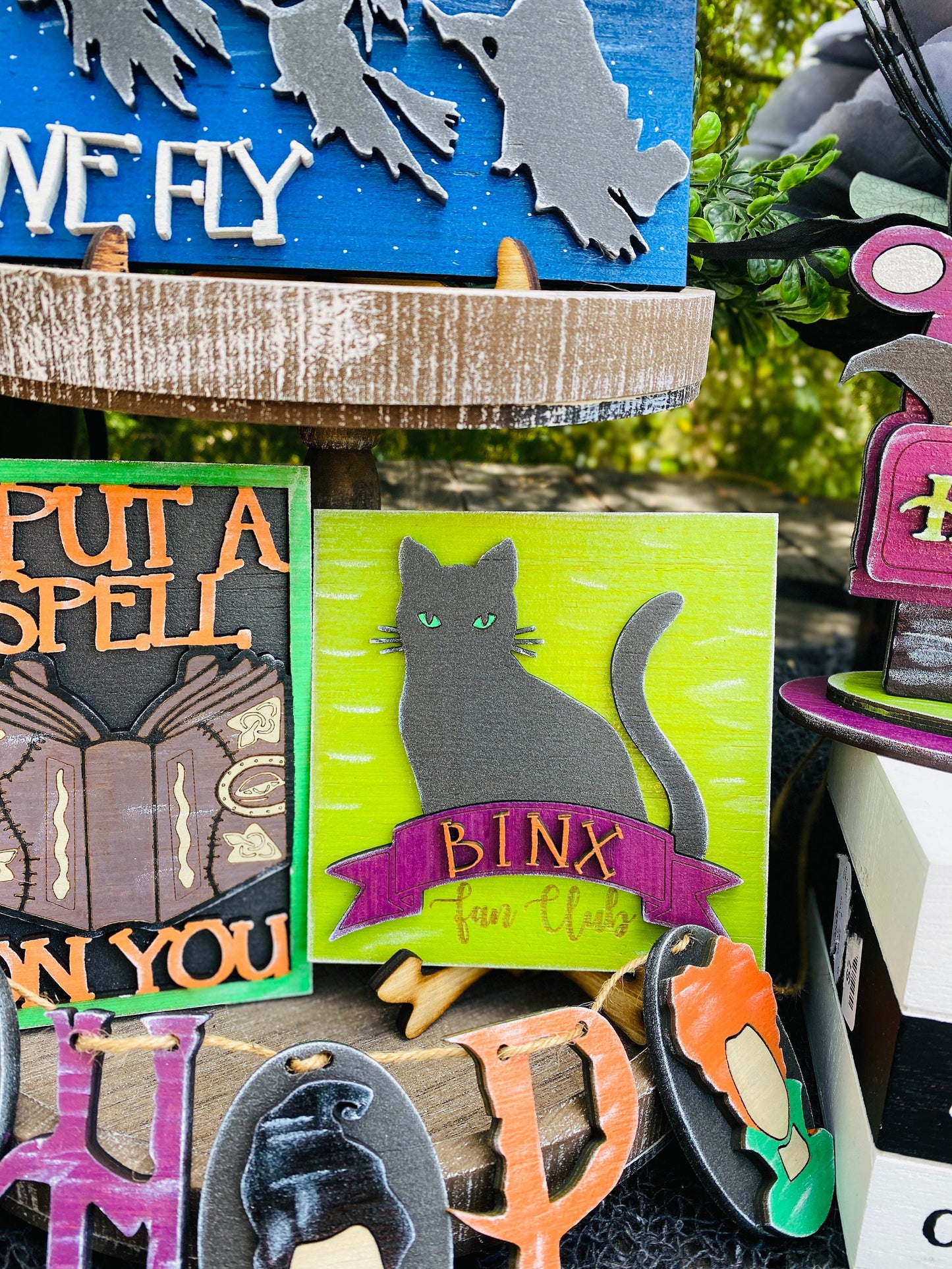 Witches tier tray decor, Halloween tier tray decor, home decor, witch spells, Rae dunn decor, Binx, witches, black flame