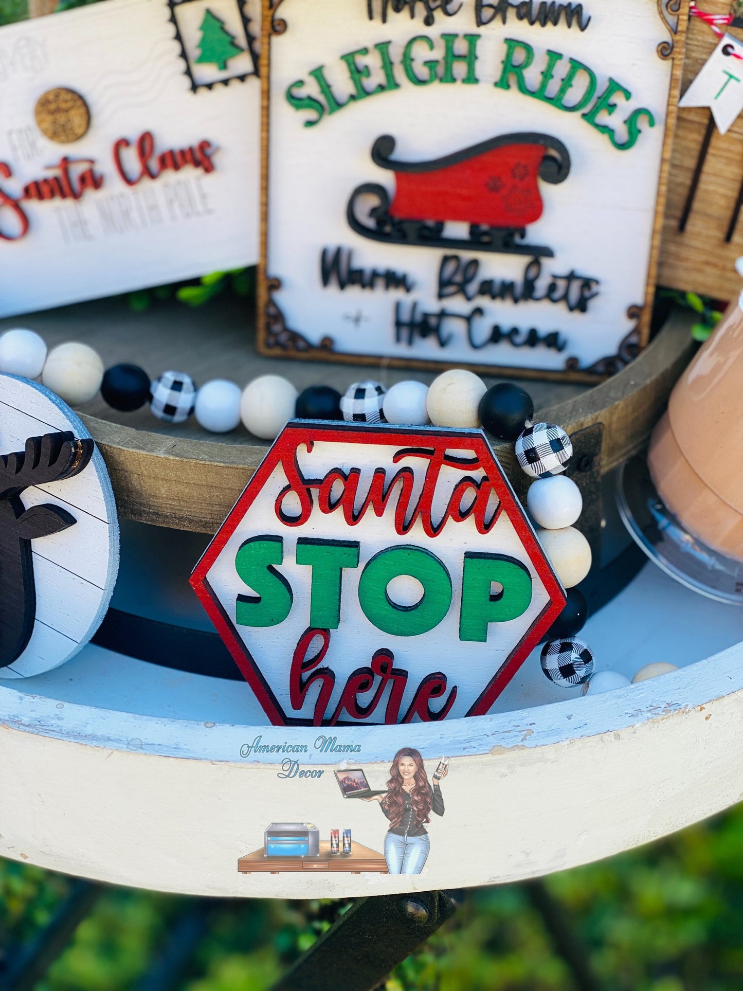 Christmas Tiered Tray Set,home decor, Christmas, Santa’s milk, cookies, carrots for reindeer, farmhouse decor,xmas decor, Rae Dunn decor