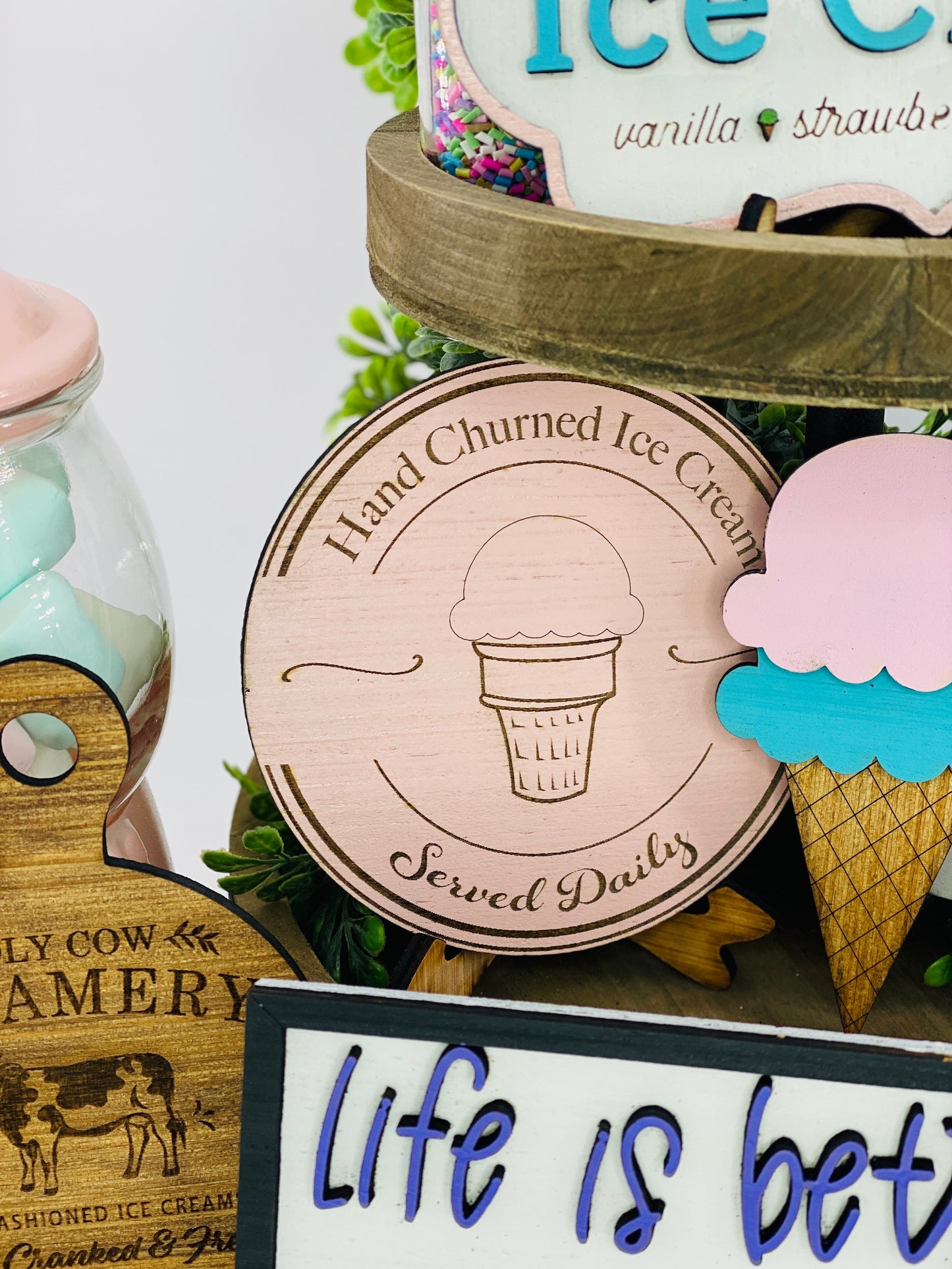 ice cream tier tray set,sprinkles,gift for mom,Rae Dunn,hand churned,holy cow creamery, we all scream for ice cream,ice cream truck,decor