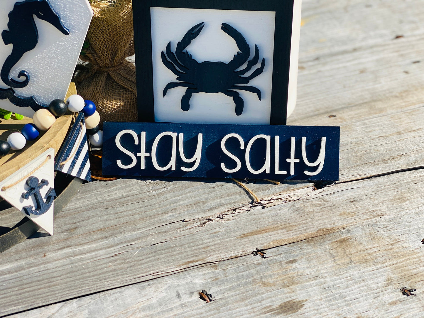 Beach tier tray set, tier tray decor, nautical, home decor, summer time, beach house decor, 3d signs, tier tray signs, Rae dunn decor