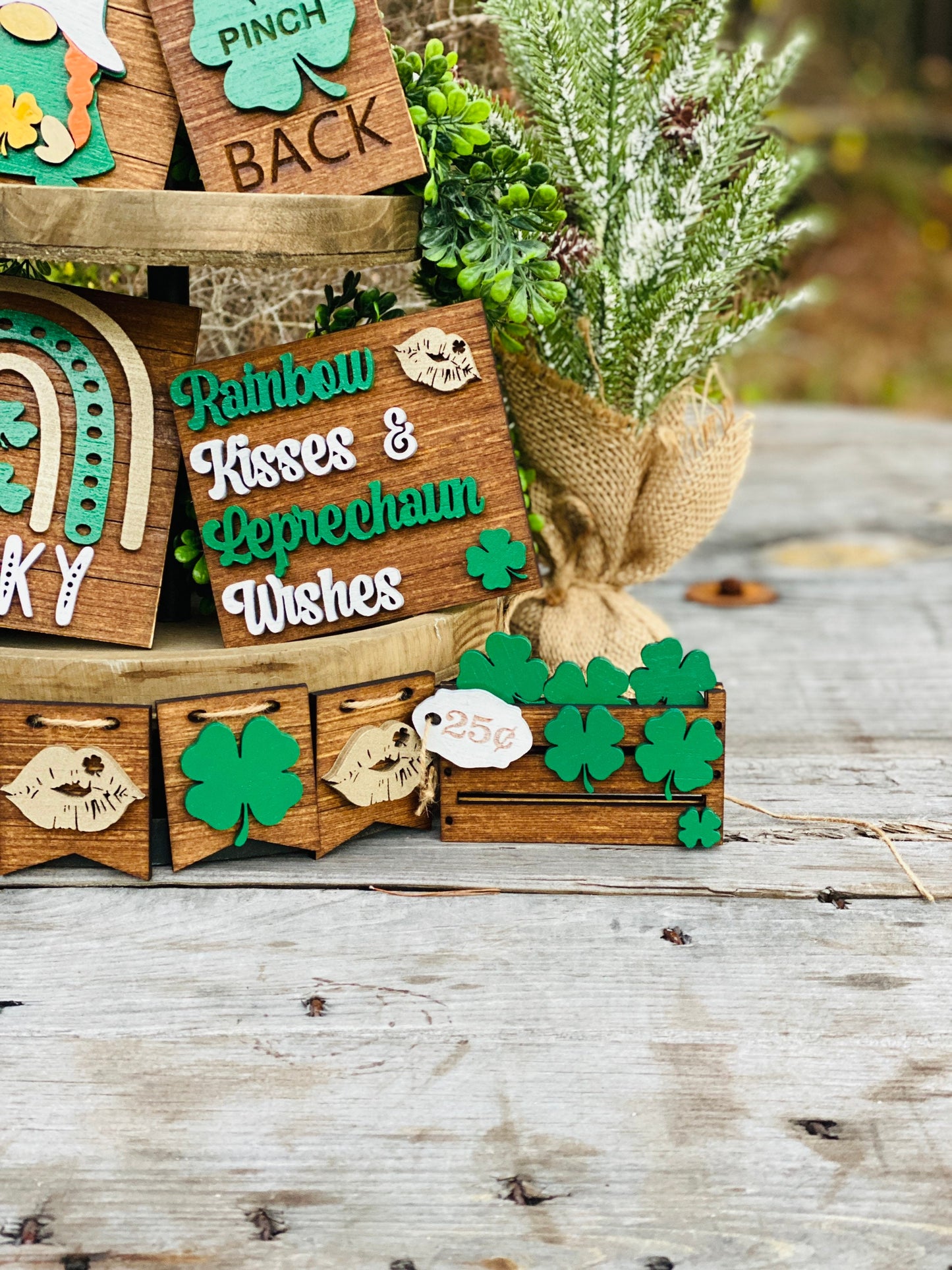 St Patrick’s day tier tray set, home decor, St. Patty’s, Rae dunn decor, leprechaun wishes, rainbow kisses, pot of gold, mini signs, clover