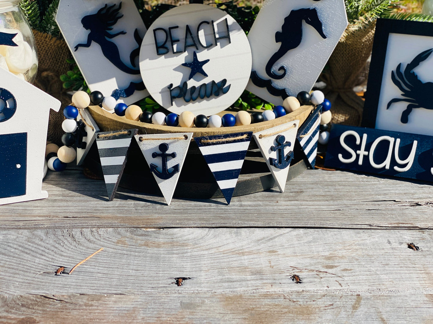 Beach tier tray set, tier tray decor, nautical, home decor, summer time, beach house decor, 3d signs, tier tray signs, Rae dunn decor