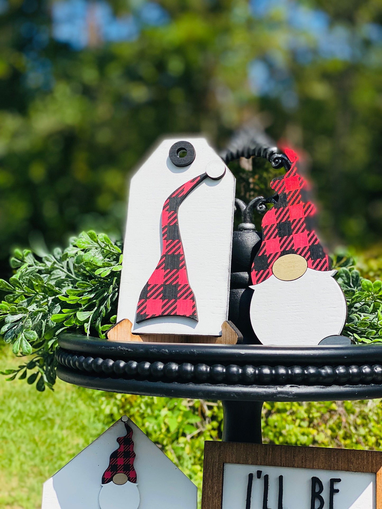 gnome for the holidays tiered tray set, home decor, Rae Dunn, gnomes, gnome sweet gnome,I’ll be gnome for Christmas, Buffalo plaid,holidays