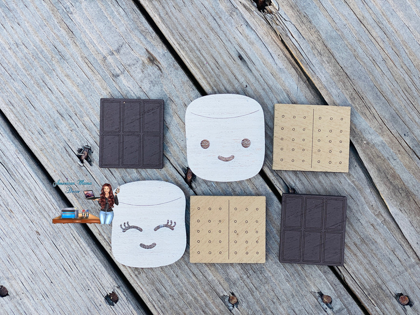 Smores Gumball machine filler, wooden smore cutouts, tiered tray decor, shelf sitter, farmhouse decoration, table decor, Rae dunn decor