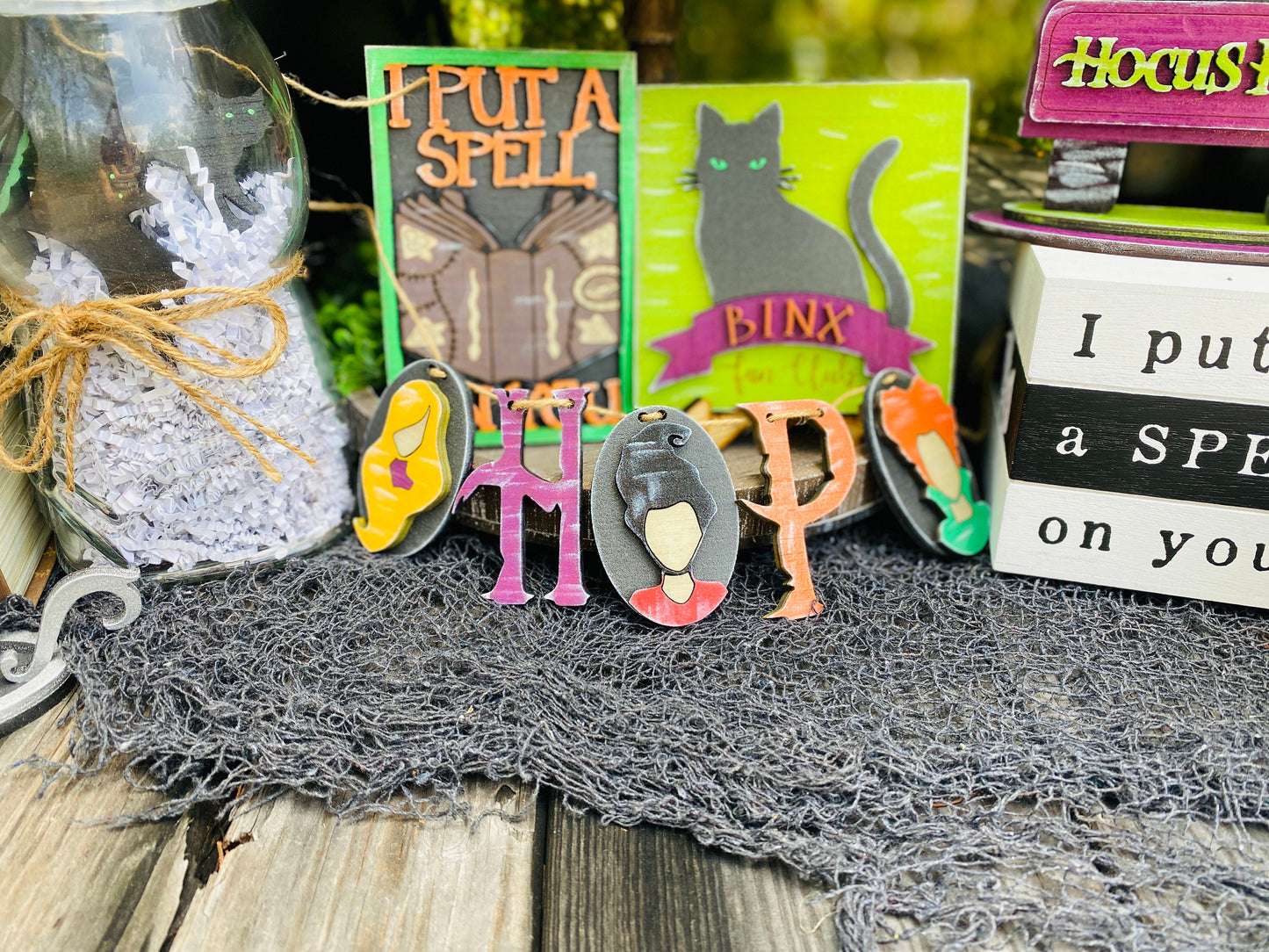 Witches tier tray decor, Halloween tier tray decor, home decor, witch spells, Rae dunn decor, Binx, witches, black flame