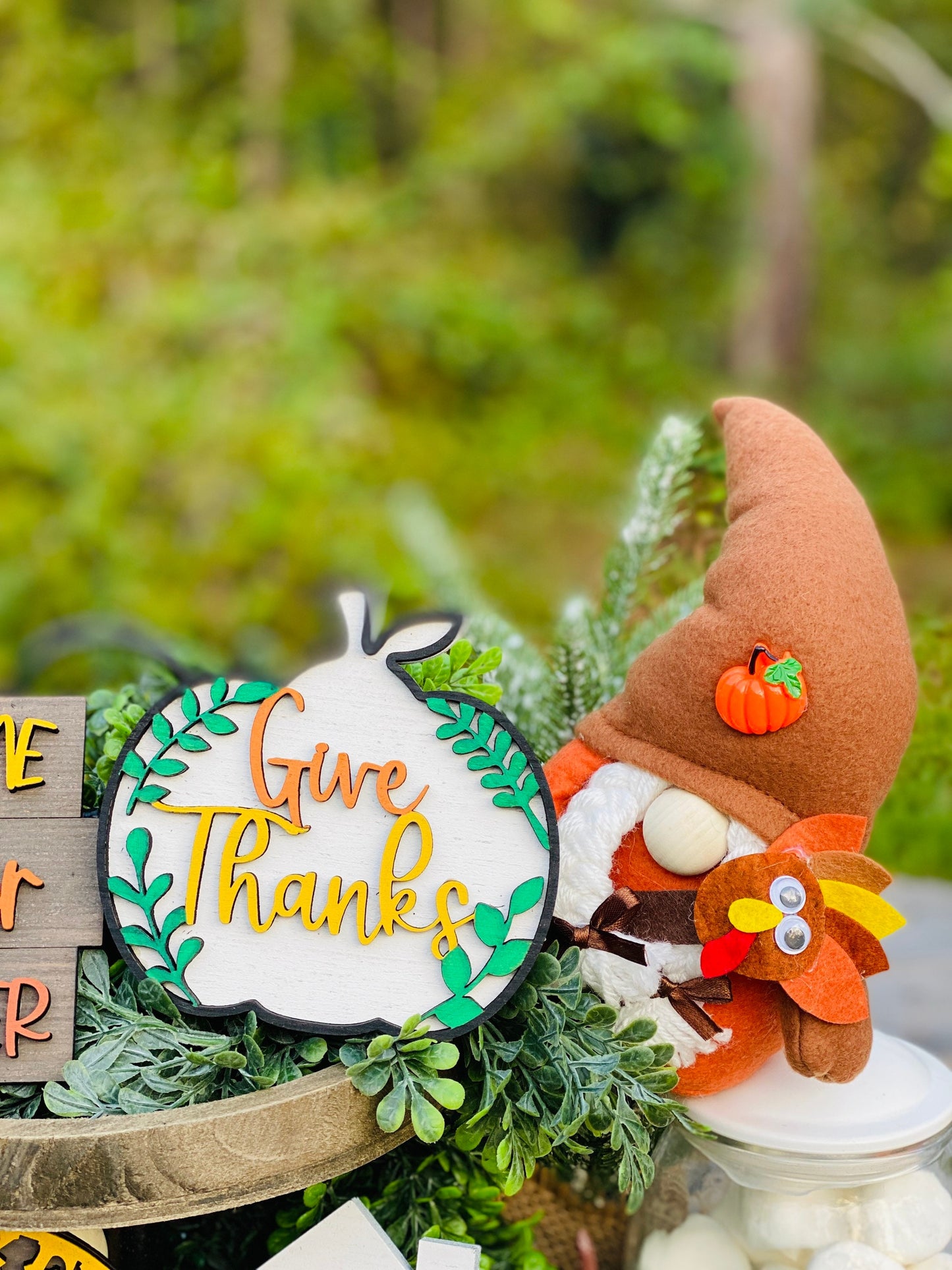 Fall tier tray decor, home decor, autumn, farmhouse, thanksgiving tier tray, 3d, mini signs, give thanks, gobble, drip gravy over me