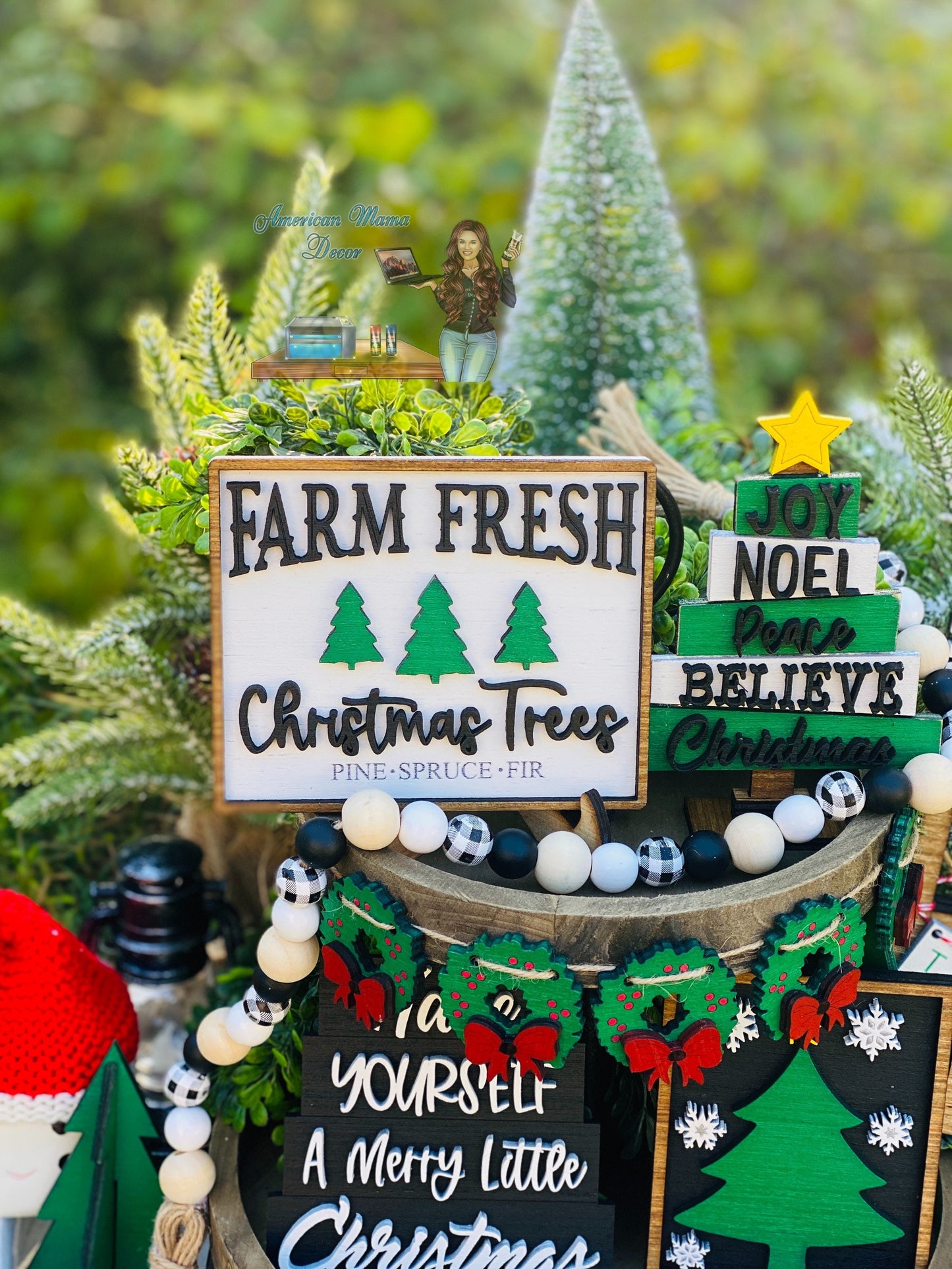 Christmas Tiered Tray Set,home decor, merry xmas, Christmas, Santa’s sled, believe, farmhouse decor,xmas decor, Rae Dunn decor, Santa Claus