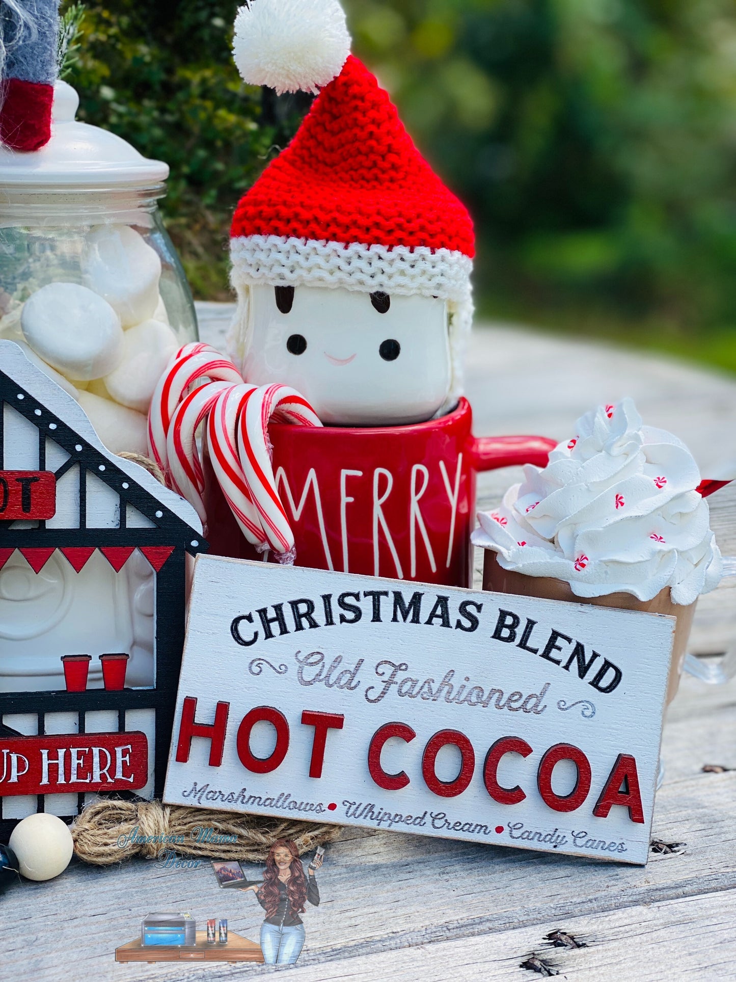 Hot cocoa bar, tier tray decor, hot chocolate, home decor, Christmas decor, stocking stuffers, peppermint sticks, candy canes, marshmallows