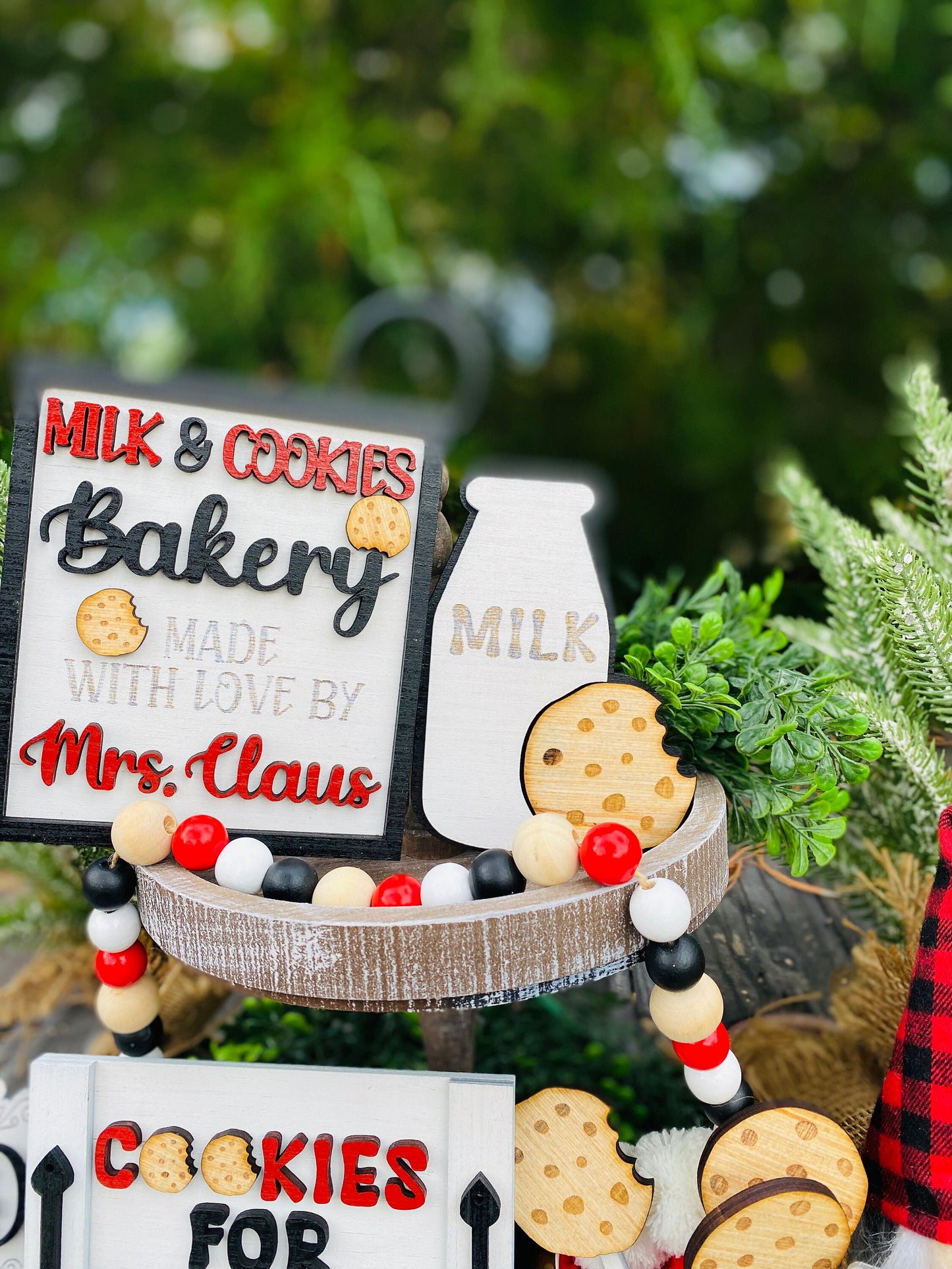 Christmas decor / tier tray decor / home decor / Rae dunn decor / merry Christmas / Santa’s cookies / bakery / milk / Mrs Claus