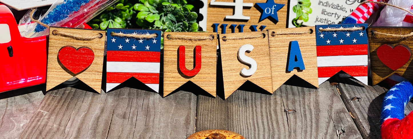 July 4th tier tray decor, 4th of July, Independence Day, USA, red white and blue, all American brew, Rae dunn decor, home decor
