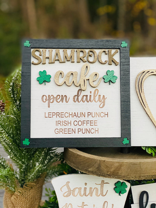 St Patrick’s day tier tray set, home decor, St. Patty’s, Rae dunn decor, shamrock cafe, lucky charm, pot of gold, mini signs, clover