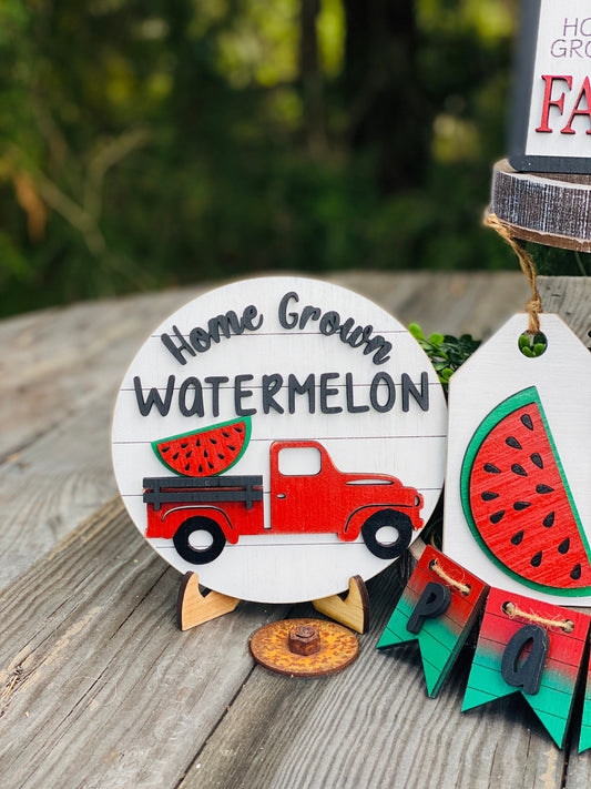 Watermelon tier tray decor, summertime home decor, tier tray set, farm fresh watermelons, home grown, watermelon patch, sweet summertime