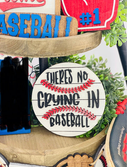 Baseball tiered tray decor, home decor, tier tray set, baseball mom, Rae dunn decor, hit hard, run fast, no crying in baseball