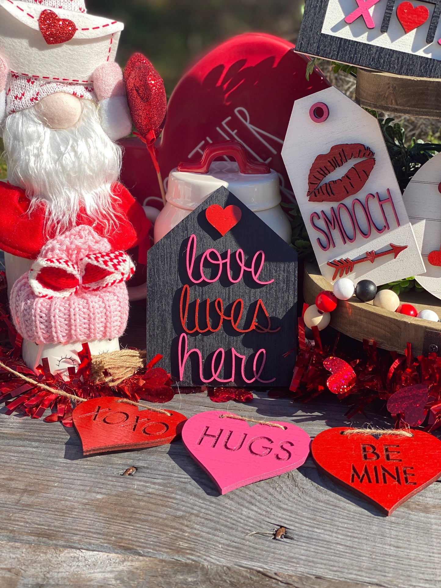 Valentines tier tray, home decor, tier tray set, sweetheart, love lives here, valentine, be mine, Rae dunn decor, true love, hugs, kisses