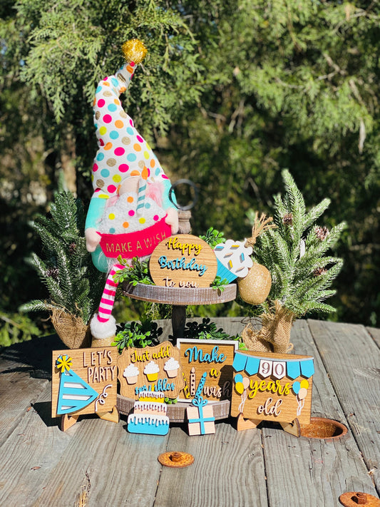 Happy Birthday tier tray decor, just add sprinkles, birthday home decor, birthday party decor, birthday tier tray signs, Rae dunn decor