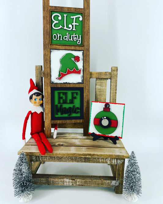 Elf Leaning ladder, home decor, Rae Dunn displays, gift for mom, elf on duty, Buddy the elf, elf magic, hutch displays, holiday decor