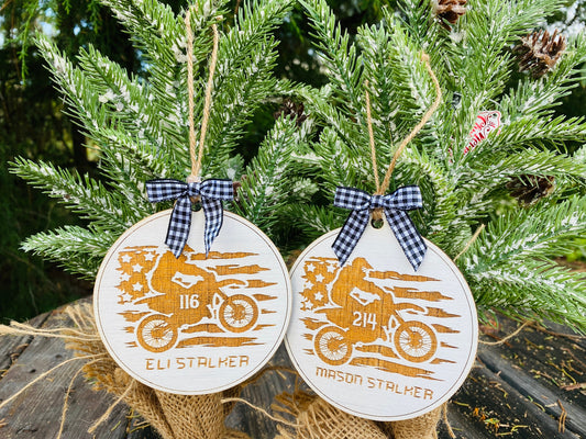 American flag, Christmas tree decor, motocross ornament, personalized dirtbike Christmas ornament, Christmas decor, home decor