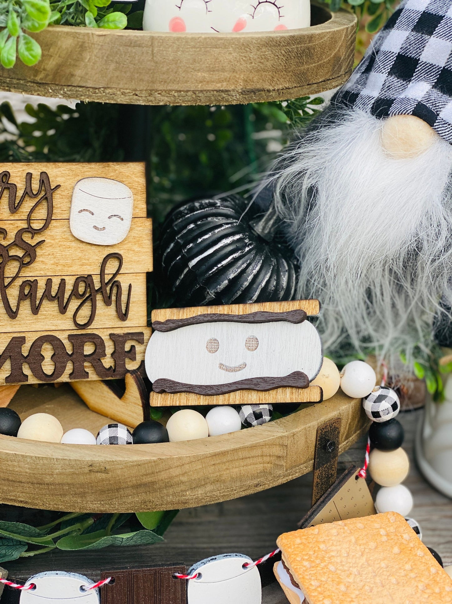 S’mores Tier Tray set, home decor, Rae Dunn, love you s’more, worry less laugh s’more, let’s get toasted, s’mores station, marshmallow