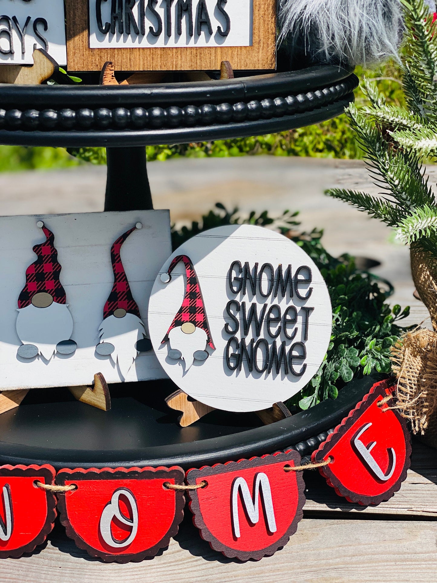 gnome for the holidays tiered tray set, home decor, Rae Dunn, gnomes, gnome sweet gnome,I’ll be gnome for Christmas, Buffalo plaid,holidays