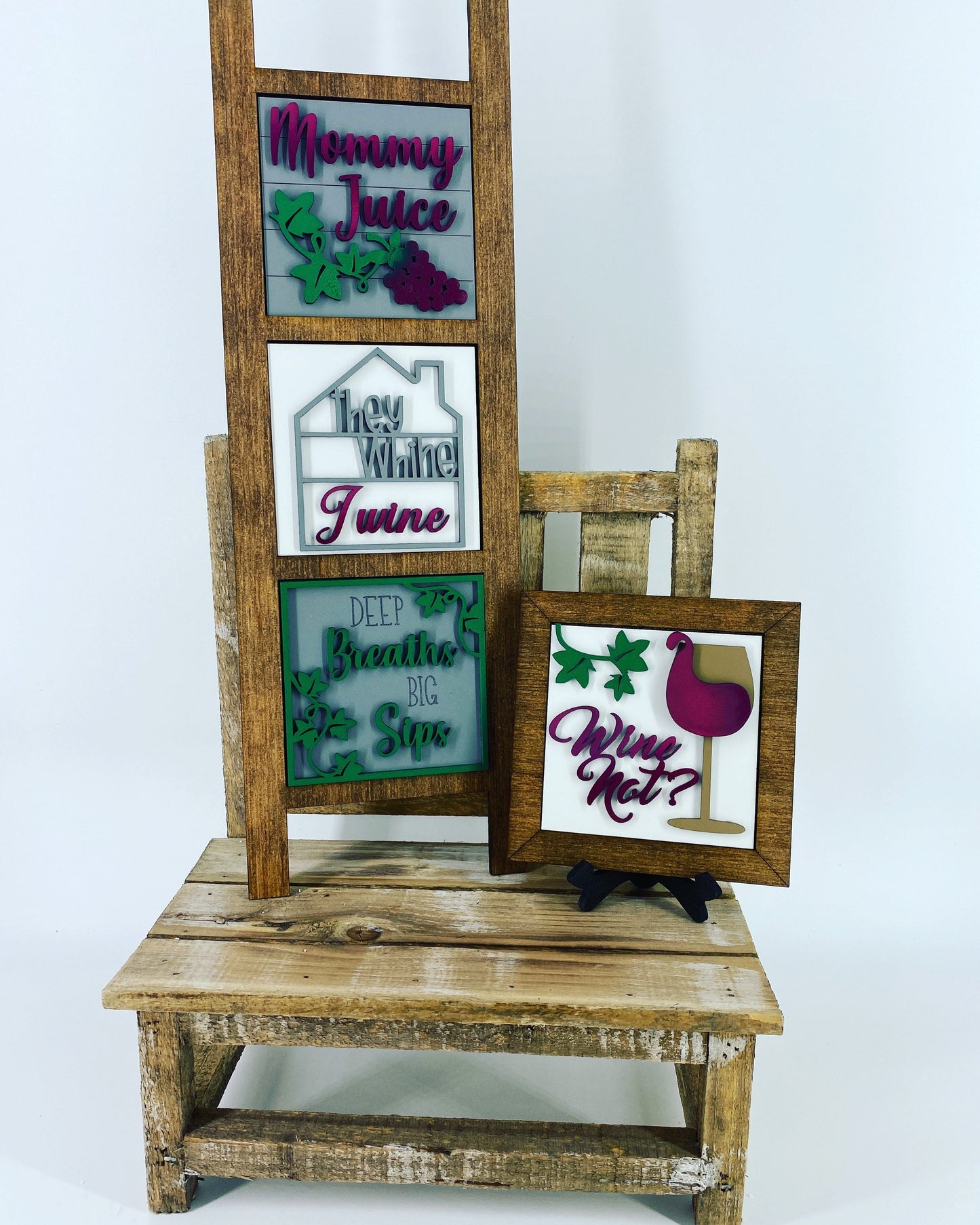 wine Leaning ladder, home decor, Rae Dunn displays, gift for mom, mommy juice, they whine i wine, wine not, hutch displays, holiday decor