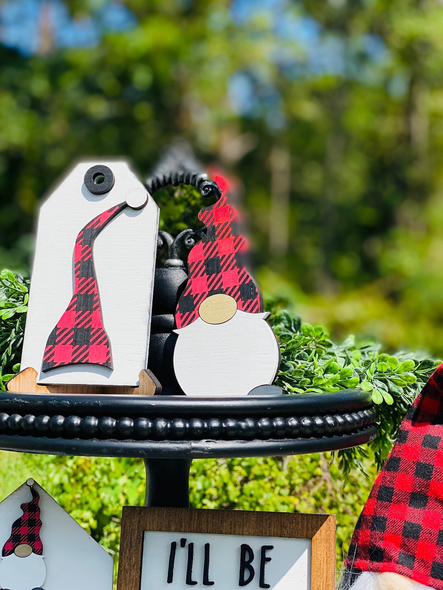 gnome for the holidays tiered tray set, home decor, Rae Dunn, gnomes, gnome sweet gnome,I’ll be gnome for Christmas, Buffalo plaid,holidays