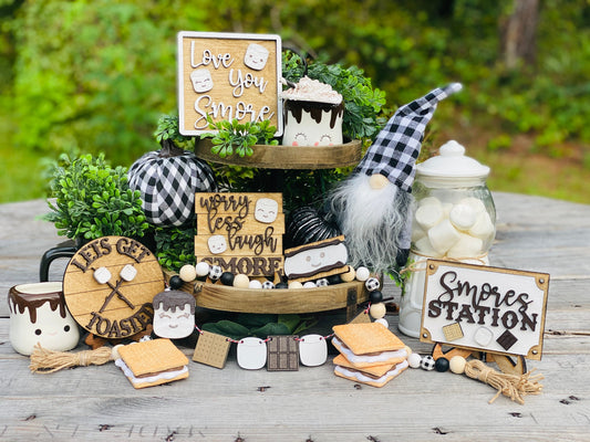 S’mores Tier Tray set, home decor, Rae Dunn, love you s’more, worry less laugh s’more, let’s get toasted, s’mores station, marshmallow