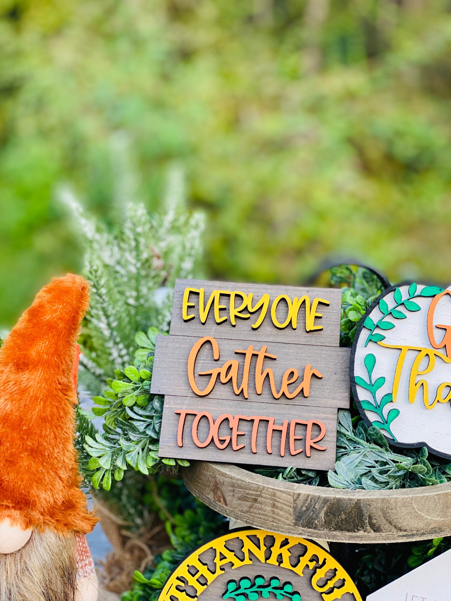 Fall tier tray decor, home decor, autumn, farmhouse, thanksgiving tier tray, 3d, mini signs, give thanks, gobble, drip gravy over me