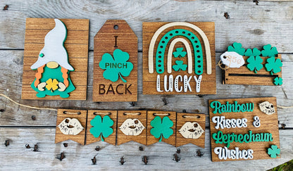 St Patrick’s day tier tray set, home decor, St. Patty’s, Rae dunn decor, leprechaun wishes, rainbow kisses, pot of gold, mini signs, clover