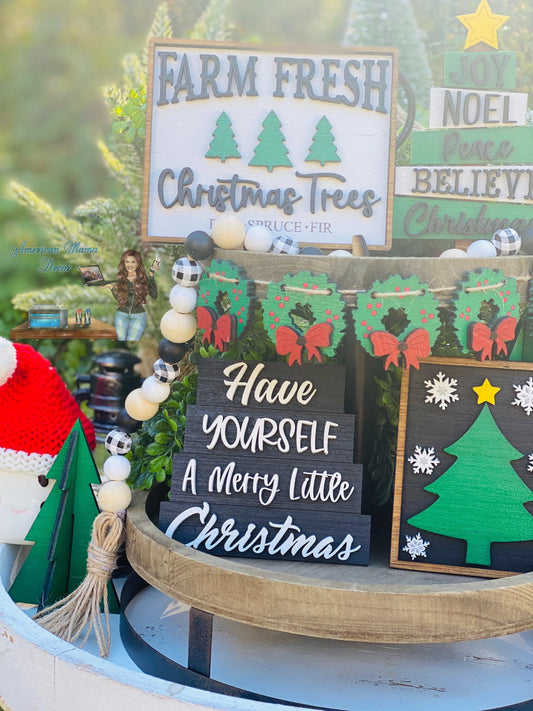 Christmas Tiered Tray Set,home decor, merry xmas, Christmas, Santa’s sled, believe, farmhouse decor,xmas decor, Rae Dunn decor, Santa Claus