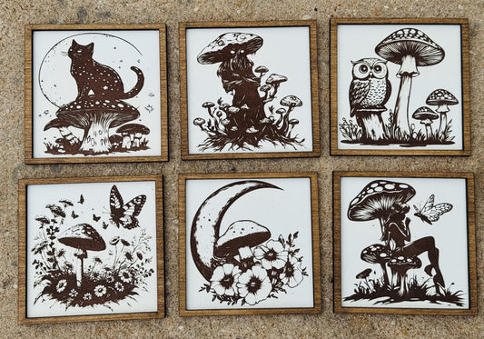 Engraved whimsical signs, whimsical home decor,mushrooms, owls, forest, nursery, black cat, butterflies, moon, florals, mushroom man